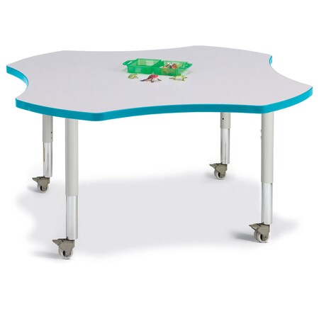 Jonti-Craft Berries Four Leaf Activity Table, Mobile, Freckled Gray/Teal/Gray 6453JCM005